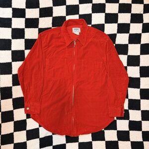 soho compagnie streetwise clothing bright red velvet long sleeve zip-up shirt S